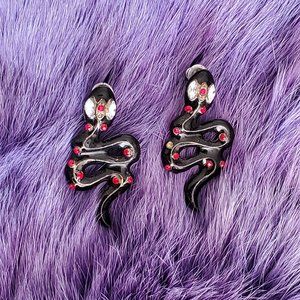 Betsey Johnson Black Snake/Red Rhinestone Earrings